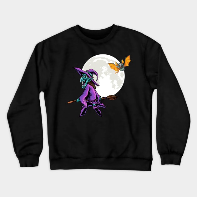 Flying Witch Moon Bat Crewneck Sweatshirt by letnothingstopyou